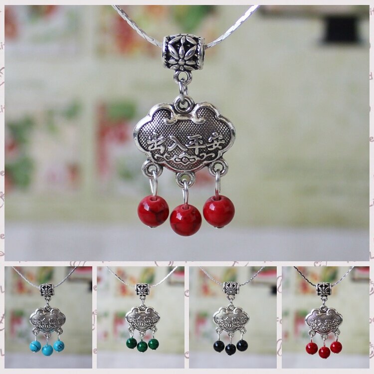 新款厂家直销精品货源云南民族藏银松石平安锁项链多色可选XL104