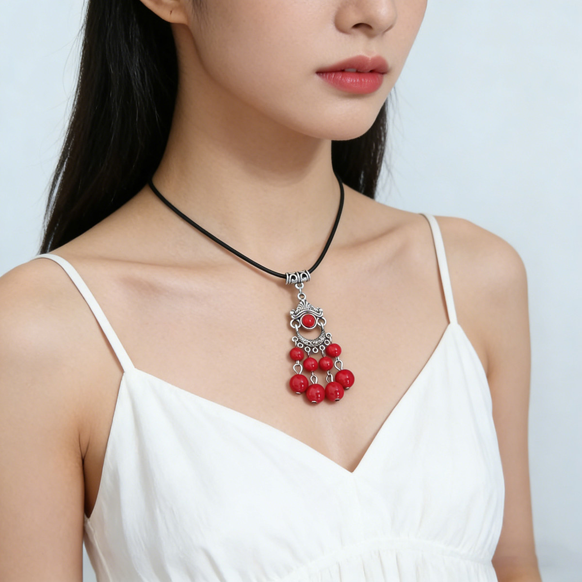 厂家直销云南西藏饰品藏银松石红蓝短款项链女礼品旅游纪念XL121