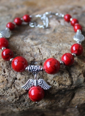 云南民族风饰品复古红色手串