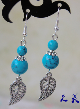 原创民族风饰品 复古藏银耳饰 女士仿松石葫芦耳环无耳洞耳夹R133