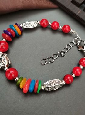 民族风藏银佛首手链少数民族饰品