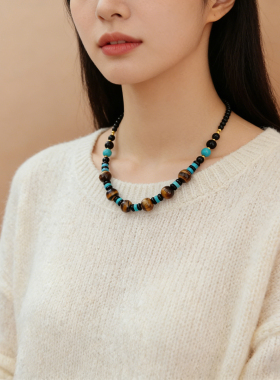 森系天然虎眼石项链民族风藏族