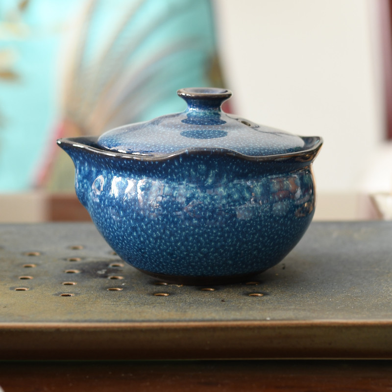 台湾宜龙茶具蓝绿翠玉釉如意壶天目陶瓷带滤网泡茶壶紫砂胎手抓壶