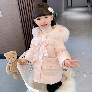 羽绒服女款2023年新款女童洋气网红儿童小香风中长款加厚冬装外套
