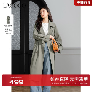 通勤灰色收腰外套 新款 LAGOGO长款 休闲气质风衣女拉谷谷2025年秋季