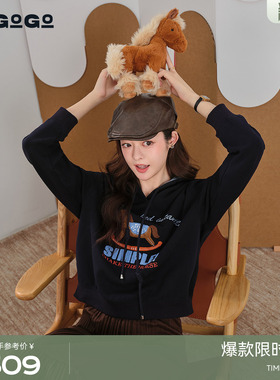 LAGOGO马年限定连帽卫衣女拉谷谷2026春新款刺绣上衣PBEE431D60