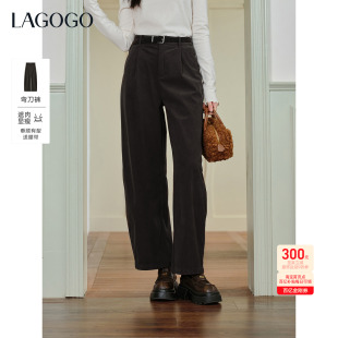 复古灯芯绒长裤 LAGOGO卡其棕弯刀裤 时尚 新款 女拉谷谷2025年冬季
