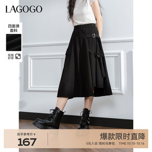 高腰气质黑色裙子 新款 LAGOGO不规则甜酷工装 半身裙女拉谷谷春季