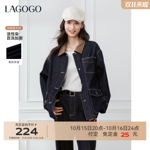 不易褪色LAGOGO巴恩风牛仔外套女拉谷谷2025年秋季 复古上衣 新款