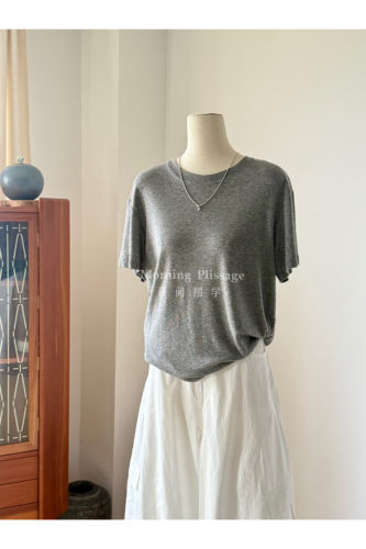 晨间褶学原创设计日式通勤天丝羊毛短袖T恤女宽松简约正肩圆领T