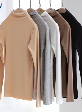 STW半高领打底衫女莫代尔隐形长袖上衣修身冬季保暖内衣秋衣新款