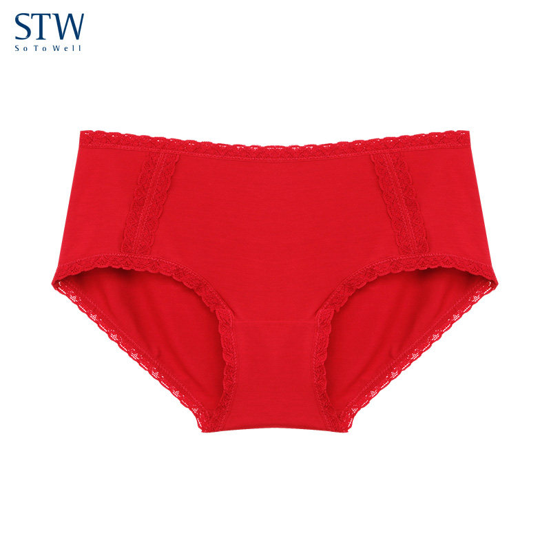 STW本命年女士内裤莫代尔中腰短裤头性感蕾丝结婚蛇年红色三角裤,女士内衣/男士内衣/家居服,女三角裤,淘宝优惠券,粉丝福利购,淘宝优惠卷