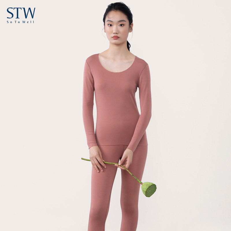 STW加绒保暖内衣女秋衣秋裤套装无痕莫代尔冬季加厚紧身线衣线裤
