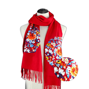 有福湘绣苏绣蜀绣粤绣男士女士情侣款羊绒棉绒双面绣保暖围巾礼物