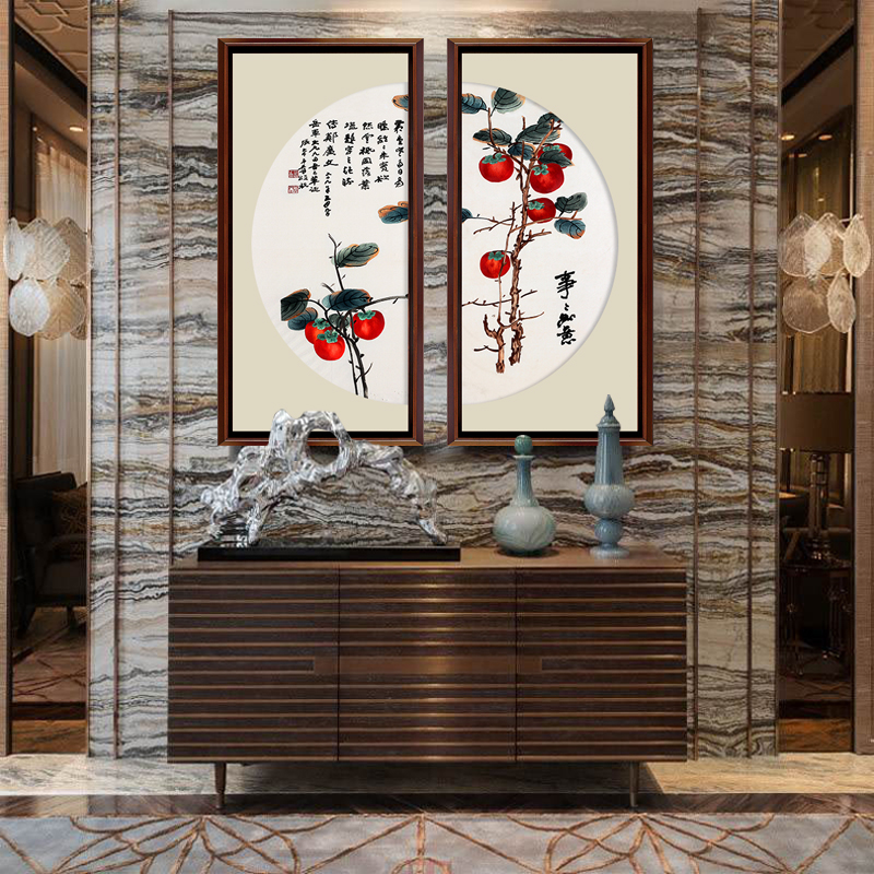 有福湘绣花鸟名画齐白石鱼事事如意半圆别墅玄关客厅装饰挂画苏绣图片