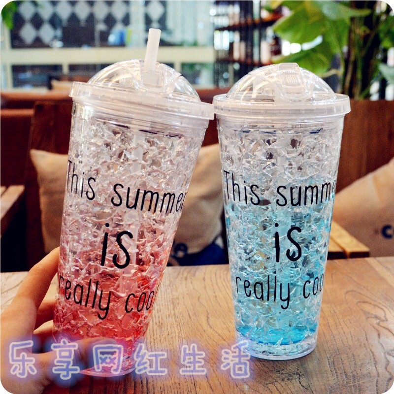 创意夏日冰杯 学生双层带盖吸管塑料水杯 制冷碎冰杯子|ruв категории начало ежедневно, защитное оборудование, Другие Сиз - от Buy2taobao.com для оказания профессиональной услуги покупки агента Taobao