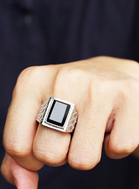 宝石男钛钢时尚指环不褪色刻字