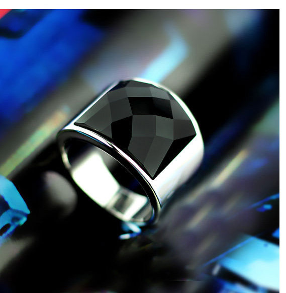 潮人霸气宽版男款戒指钛钢黑曜石复古戒子指环个性不褪色饰品男士