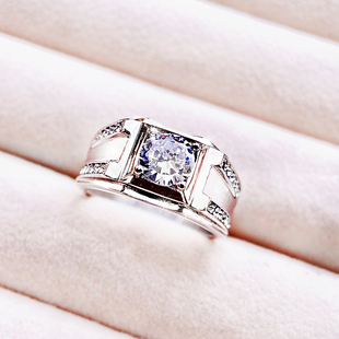 不掉色925银色钛钢男款戒指时尚轻奢风结婚钻戒婚礼闭口戒指环男