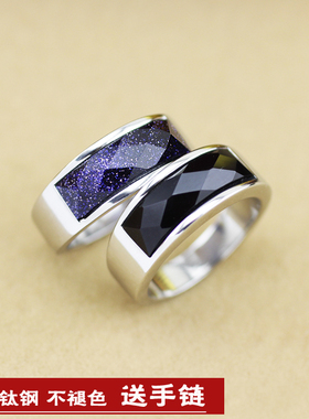 钛钢宝石镀金不褪色刻字男士戒指