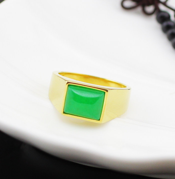 复古镀金色镶玉石玛瑙宝石戒指k金男士戒子时尚食指指环刻字饰品