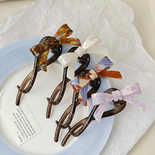 韩系醋酸蝴蝶结一字夹扭扭夹女高级感后脑勺头饰2025新款盘发夹子