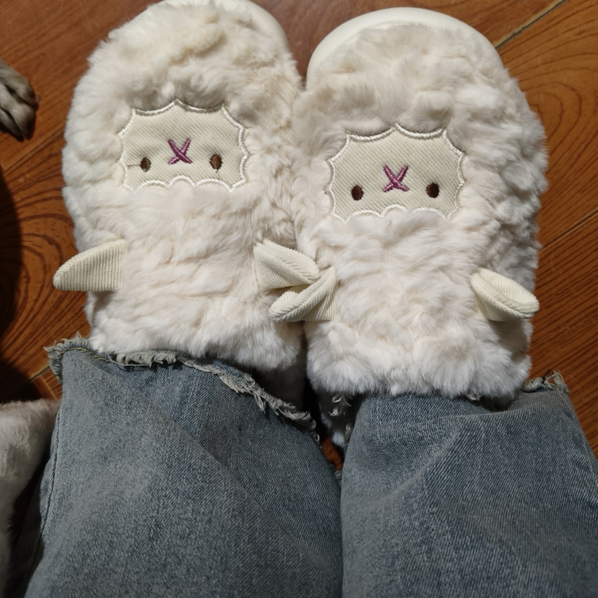 可爱小羊棉拖鞋女包跟冬季室内厚