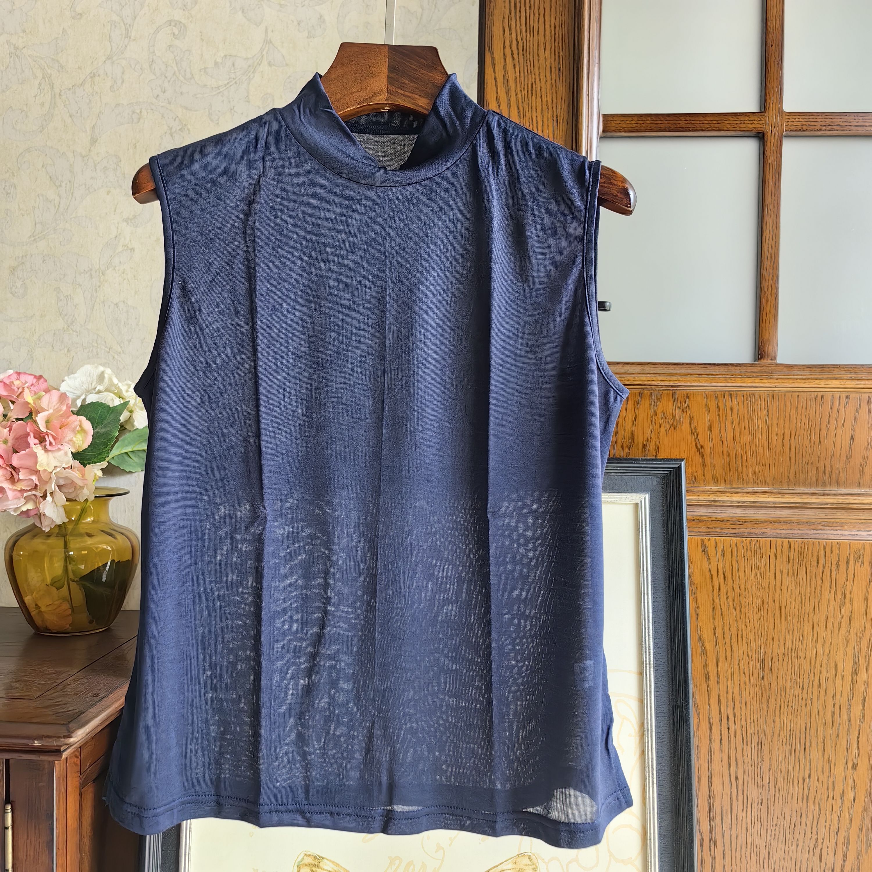 薄款纯绢丝桑蚕丝半高领无袖小衫 舒适透气实惠