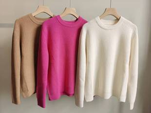 70%羊毛30%羊绒元宝针加厚女士马鞍肩长袖羊绒羊毛毛衣