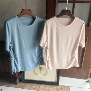 140克加捻纯真丝桑蚕丝女士圆领短袖 显瘦 上衣T恤修身