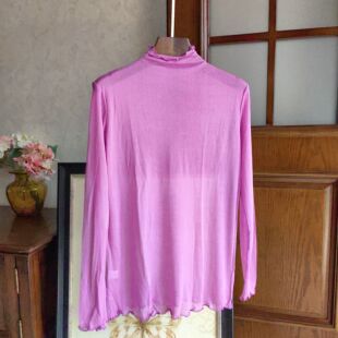 加捻网纱纯真丝桑蚕丝超薄半高领打底衫