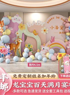 龙宝宝满月百天岁仪式感场景布置装饰背景墙酒店kt板男女孩100日