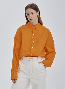 CUISUYUN独立设计师柑橘色纯棉宽松廓形休闲长袖衬衫外套