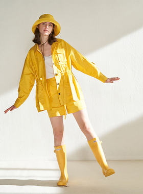 CUISUYUN独立设计师明黄色涂层面料多口袋休闲外套户外套装