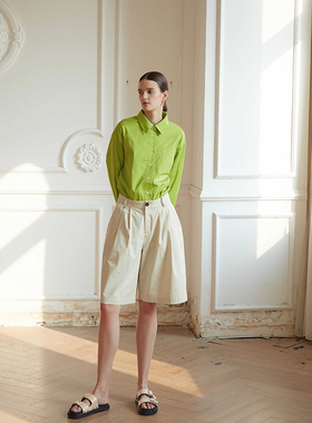 CUISUYUN新款独立设计师米杏色百搭帅气中裤休闲裤五分裤