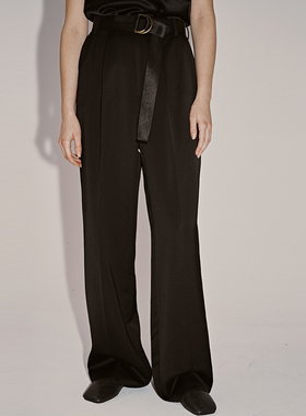 CUISUYUN独立设计师黑色光泽感高腰西装阔腿长裤显瘦显腿长