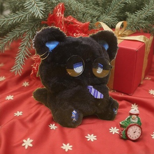 emo猫领带橹穆周边15cm棉花娃娃毛绒玩具蓝色条纹领带王橹杰同款