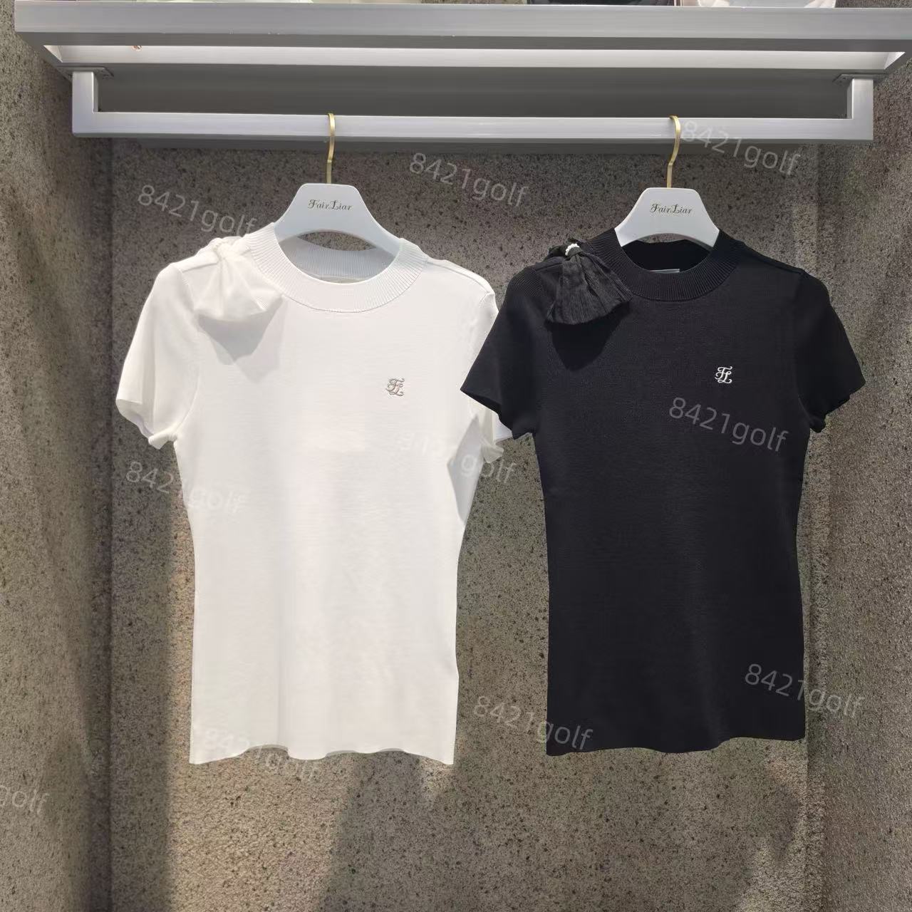 韩国正品代购高尔夫球服女士2026新款雪纺蝴蝶结针织短袖POLO衫