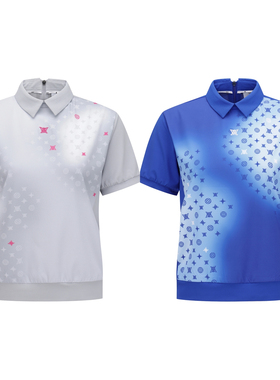 韩国代购ANEW高尔夫球服25女士新百搭翻领半系扣渐变图案短袖T恤