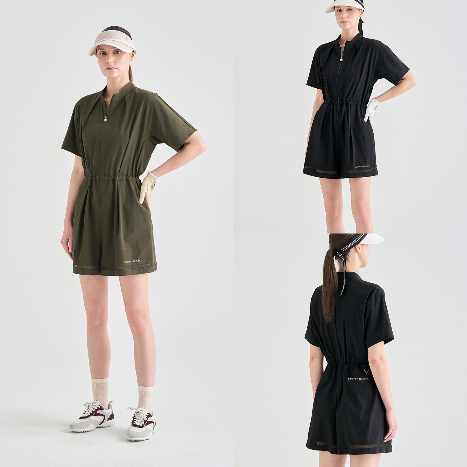 韩国代购LANVINBLANC高尔夫球服26年女士春夏立领束腰短袖连衣裙