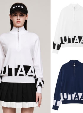 25女士秋冬韩国代购UTAA高尔夫球服百搭标志半拉链立领长袖针织衫
