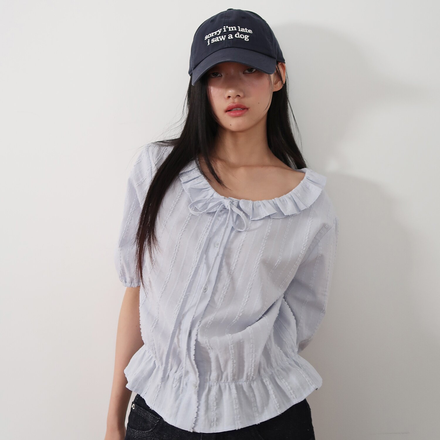 韩国代购Pivvee高尔夫球服26女士春夏荷叶边圆领休闲百搭短袖上衣