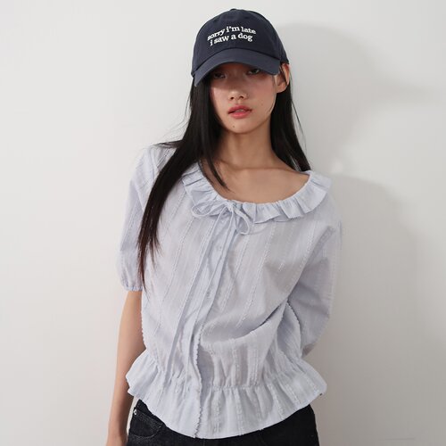 韩国代购Pivvee高尔夫球服26女士春夏荷叶边圆领休闲百搭短袖上衣