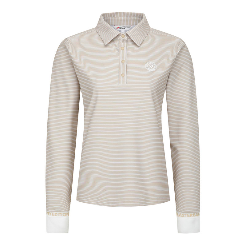 韩国代购MASTER BUNNY高尔夫球服26女士春夏百搭条纹翻领长袖T恤