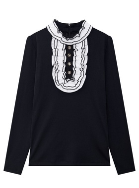 韩国代购UTAA高尔夫球服25女士秋冬标志配色百搭蕾丝立领长袖T恤