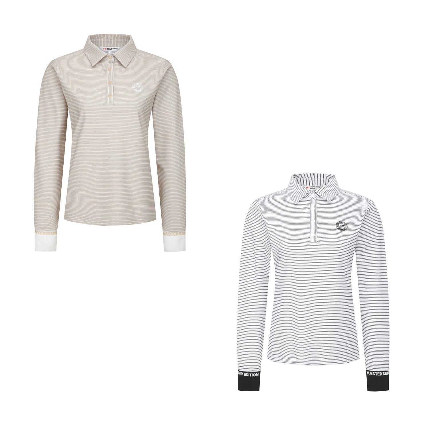 26女士春夏韩国代购MASTER BUNNY高尔夫球服百搭条纹翻领长袖T恤