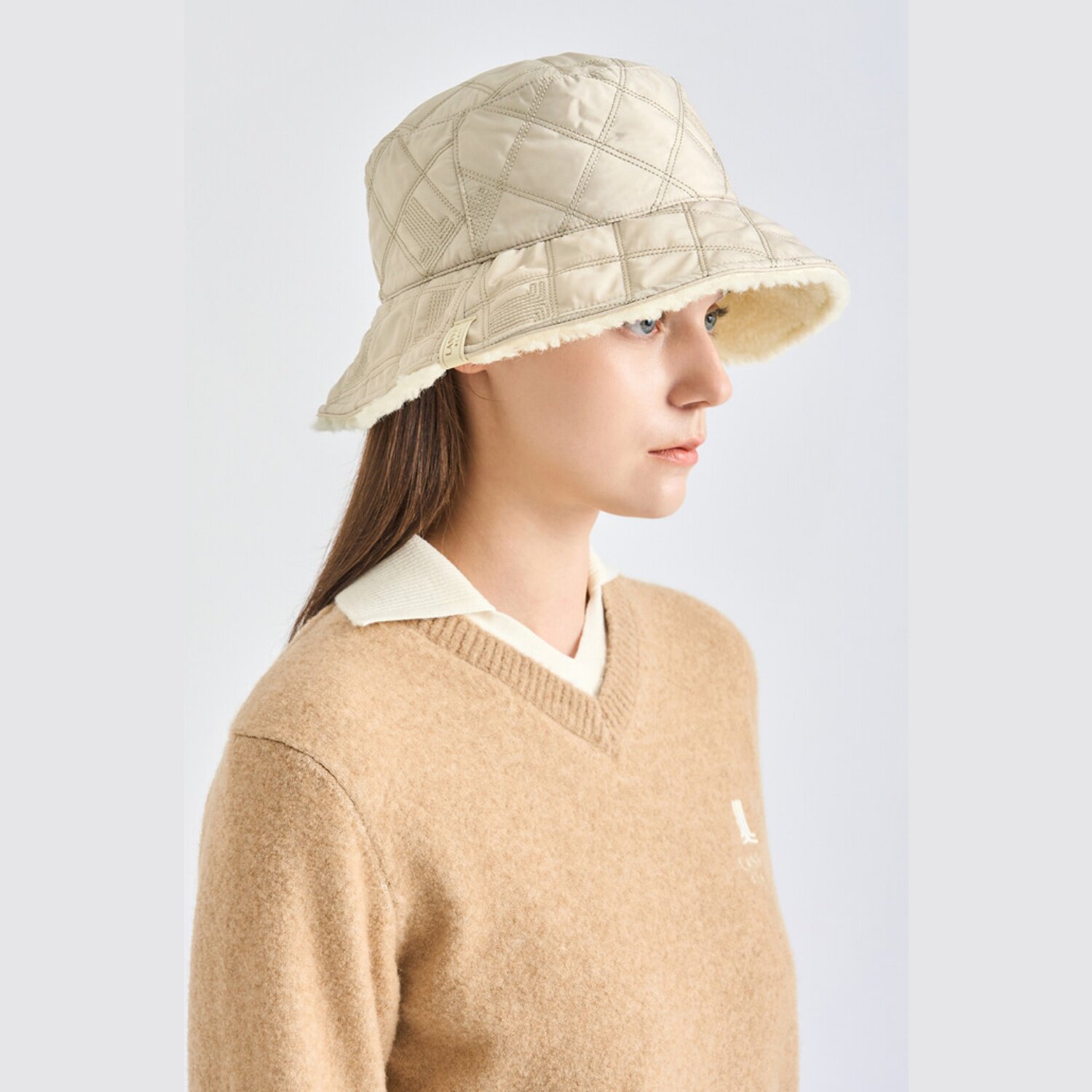 韩国代购LANVINBLANC高尔夫球帽25冬季女士绗缝双面保暖水桶帽子