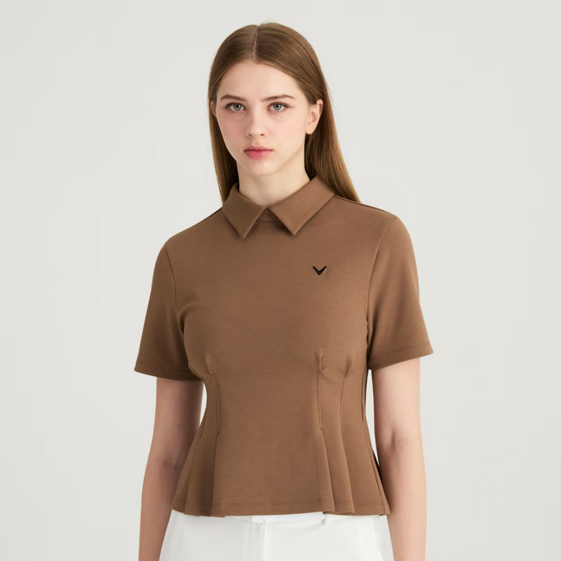 韩国正品代购Callaway高尔夫球服25秋冬女士翻领纯色收腰短袖T恤