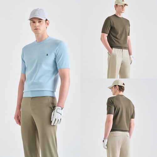 韩国代购LANVINBLANC高尔夫球服26男士春夏拼色冷感休闲短袖上衣