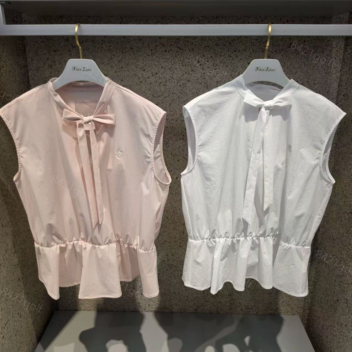 韩国代购FairLiar高尔夫球服26女士春夏百搭荷叶边蝴蝶结无袖背心